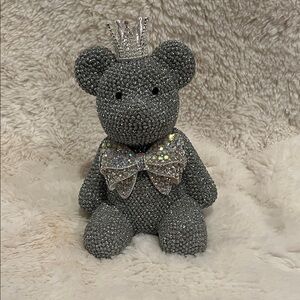 Sparkling Gray Teddy Bear with Crown